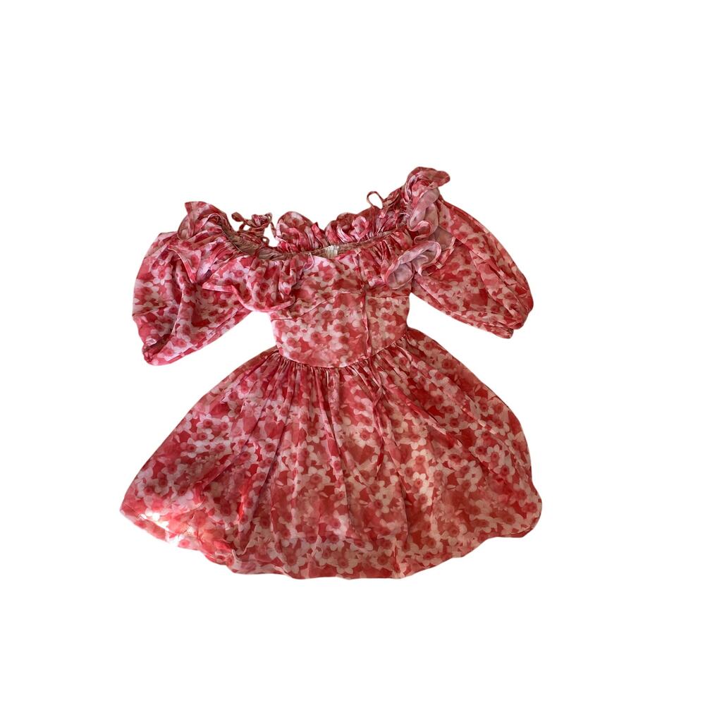 Pink floral off the shoulder peasant sleeve dress Cottage Core size S